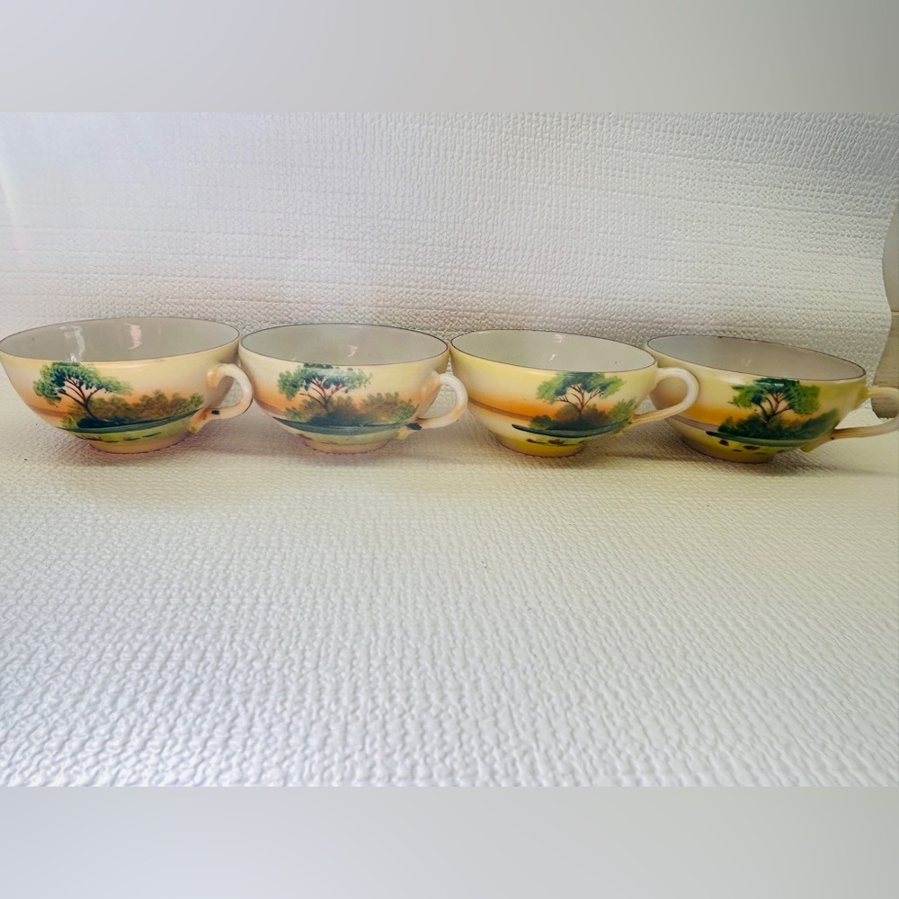 Set of four vintage Japanese Chikaramachi hand-painted teacups